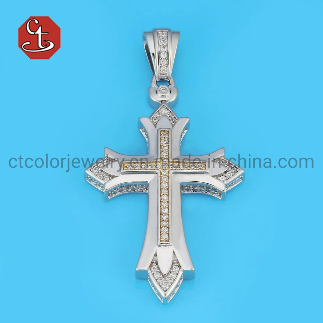 Luxury Big Cross Pendants Zircon CZ 925 Sterling Silver Pendants with Necklace for Men Jewelry