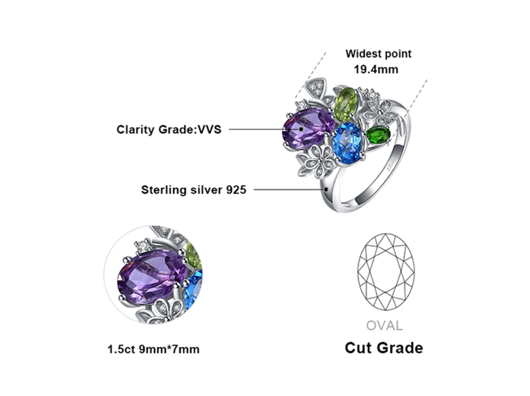 925 Sterling Silver Pendants Synthetic Amethyst Peridot Sky Blue Topaz Pendants Charms for Women