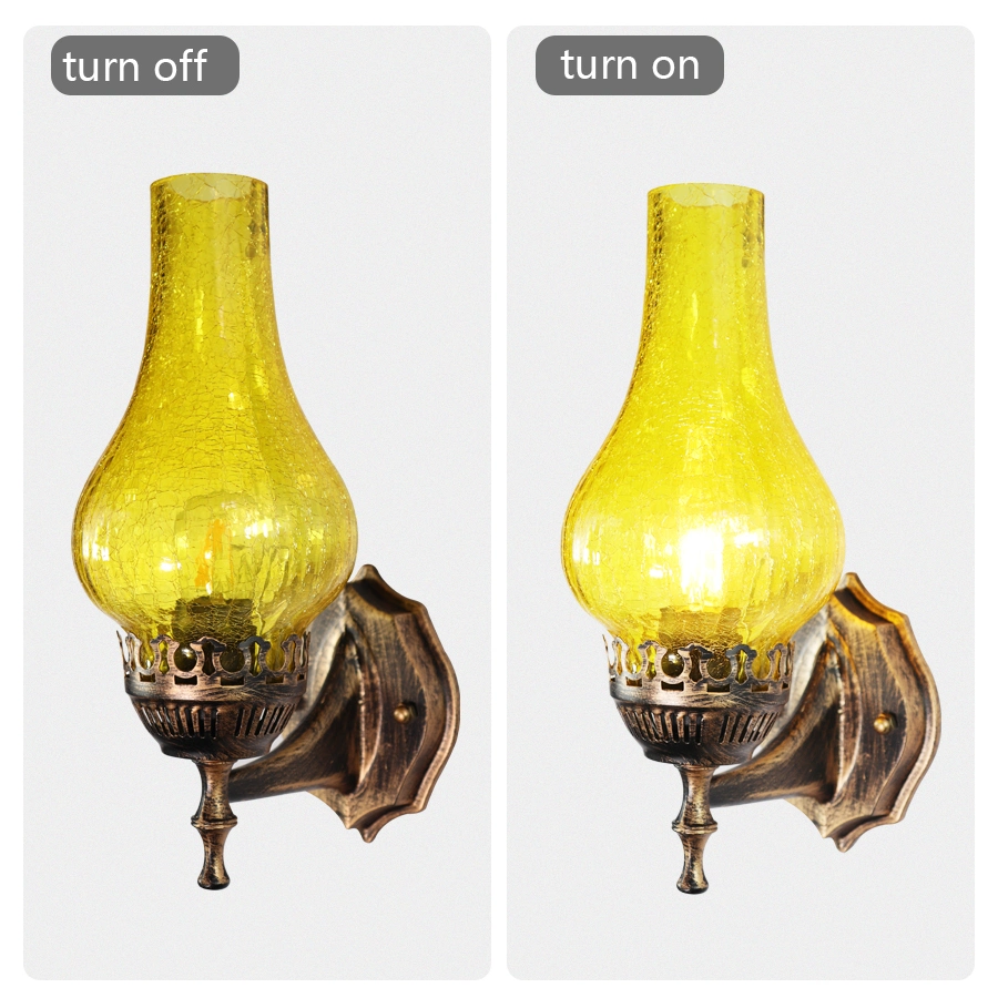 Vintage Metal Wall Glass Light Chinese Style E27 Oil Lamp with Crack Lampshade Vintage Oil Lamp (WH-VR-111)