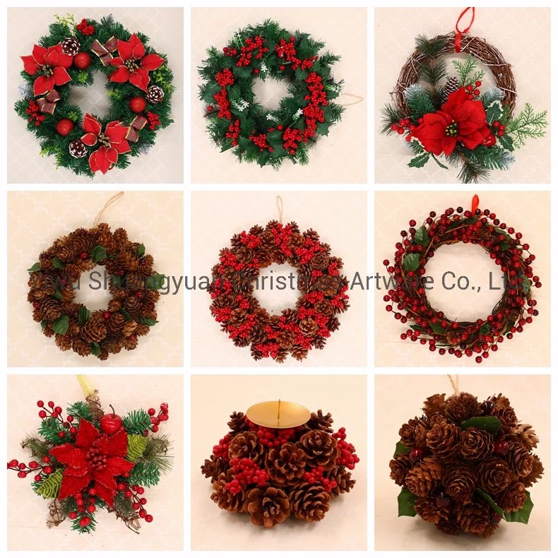 Christmas Wreath with Pinecone Christmas Decoration Door Hanging Rattan Ornament Garland Xmas Decorations Home Decor