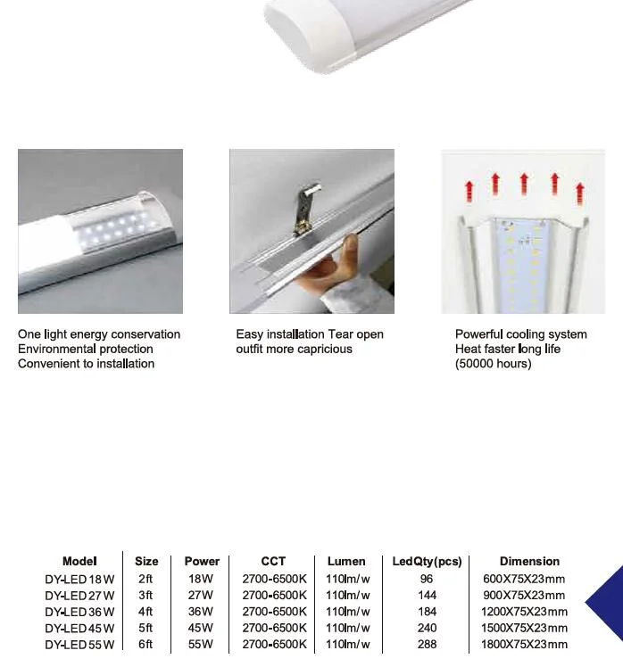 LED Batten Light Fixture Linkable Batten Light Linear Light Aluminium Body PC Cover