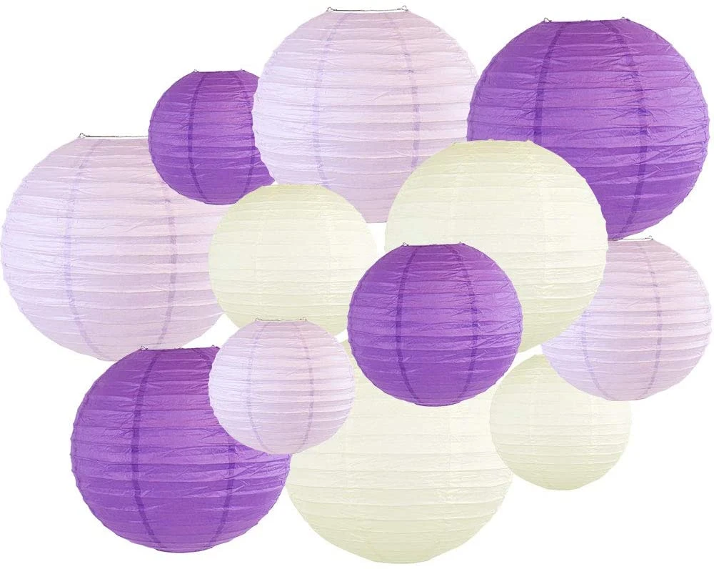 Art Decorative Round Chinese Paper Lanterns 12PCS Assorted Sizes Colors Hanging Party Decorations Set Paper Lanterns for Wedding Birthday Bridal Baby