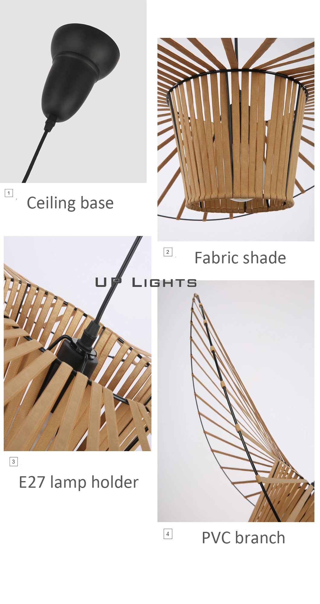 Modern Vintage Retro Dining Room Bedroom Decorative PVC Black Fabric Shade Black Pendant Lamp Chandelier Light