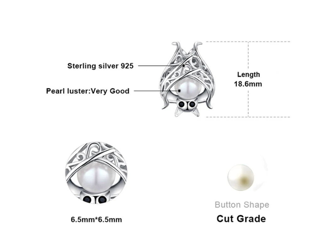 925 Sterling Silver Pendants Fresh Water Pearl Pendants Large Wings Hanging Upside-Down Bat Pendants