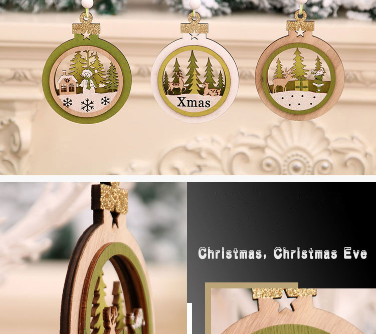 Christmas Laser Wooden Hollow 3D Pendants Christmas Tree High-End Pendants Christmas Decoration Supplies