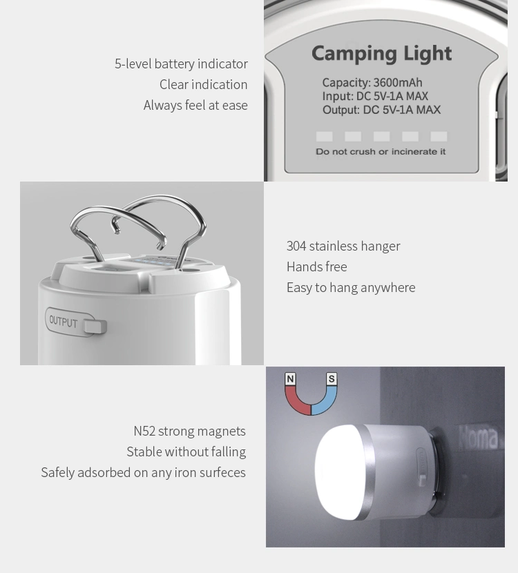 Multifunctional 5W Camping Lantern, Hanging Light for Tent, Outdoor Lighting with Type C USB Cable