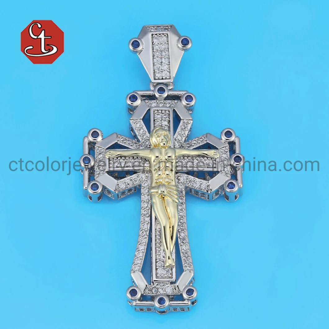 Luxury Big Cross Pendants Zircon CZ 925 Sterling Silver Pendants with Necklace for Men Jewelry