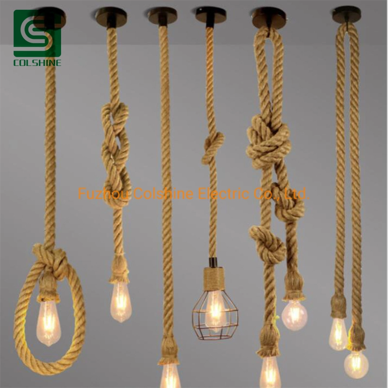 Retro E27 Hemp Rope Pendant Light Vintage Loft Creative Lighting