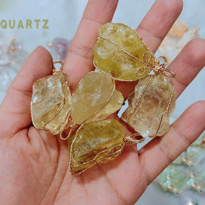 Cheap Ins Twisted Wire Natural Stone Pendant Irregular Crystal Original Stone Necklace Pendant