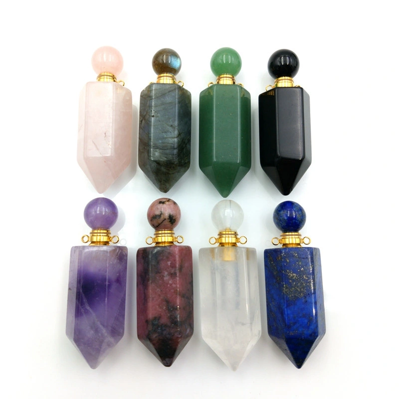 Natural Wholesale Gemstone Hexagon Prism Bottle Pendant Necklace 26