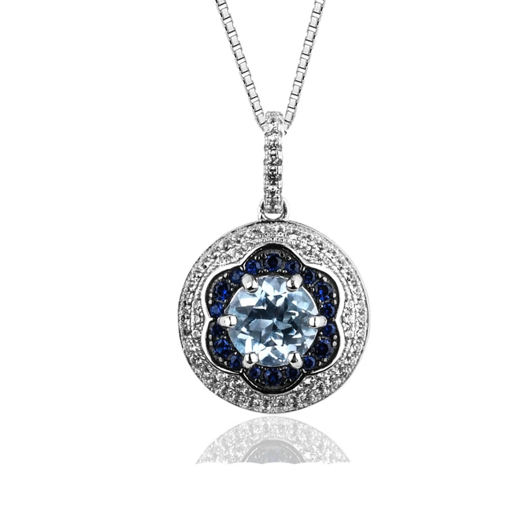 Blue Topaz Pendants Jewelry 925 Silver Pendants Rhodium Plating Gemstone Pendants