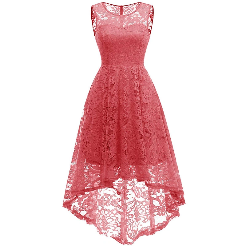 Women Vintage Floral Lace Sleeveless High Heel Pendant Fashion Dress