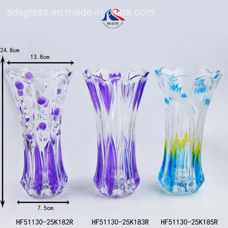 Modern Decorated Engraved Cheap Floor Tall Crystal Glass Flower Vases