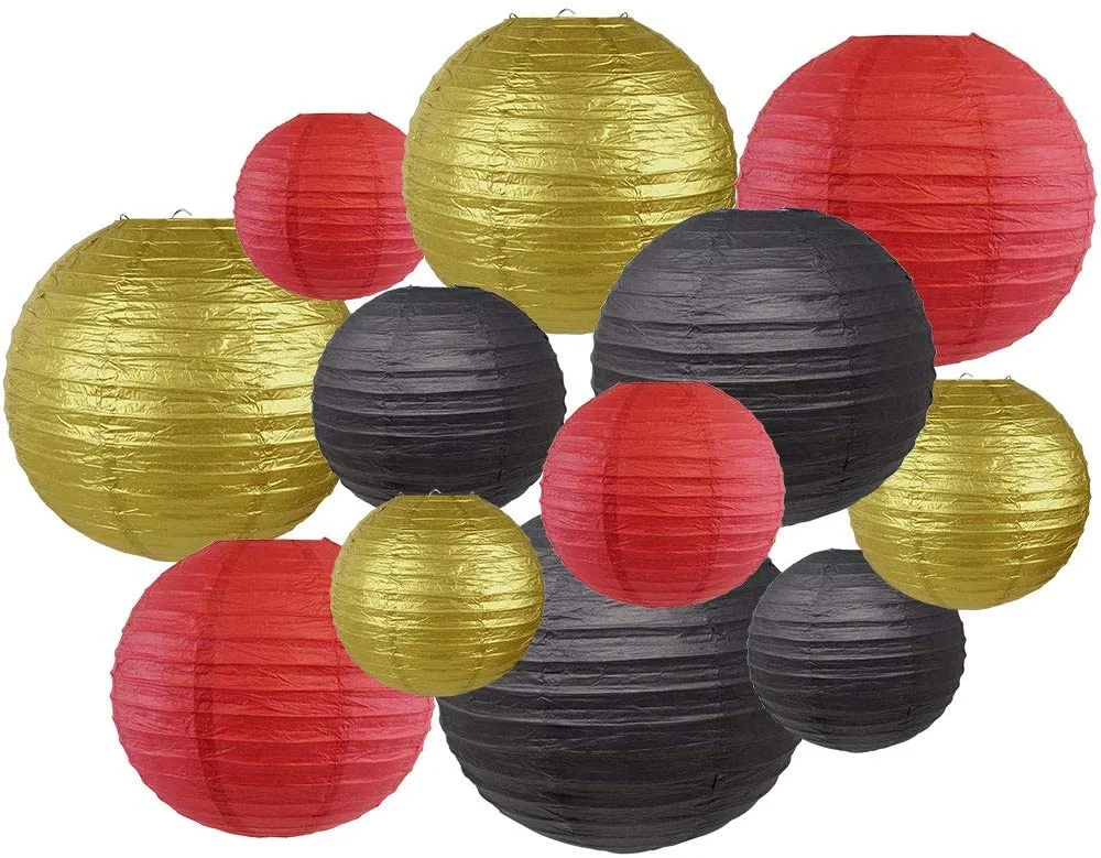 Art Decorative Round Chinese Paper Lanterns 12PCS Assorted Sizes Colors Hanging Party Decorations Set Paper Lanterns for Wedding Birthday Bridal Baby