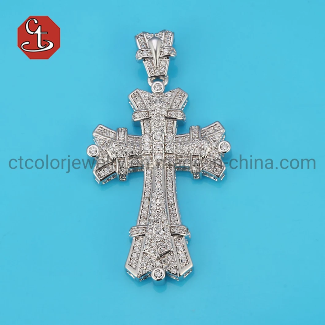 Luxury Big Cross Pendants Zircon CZ 925 Sterling Silver Pendants with Necklace for Men Jewelry