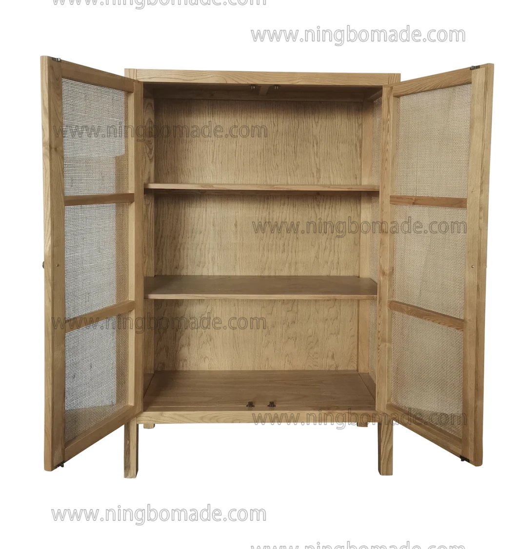 Elegant Rattan Upholstery Furniture Nature Ash Rattan 2 Doors Storage Bookcase