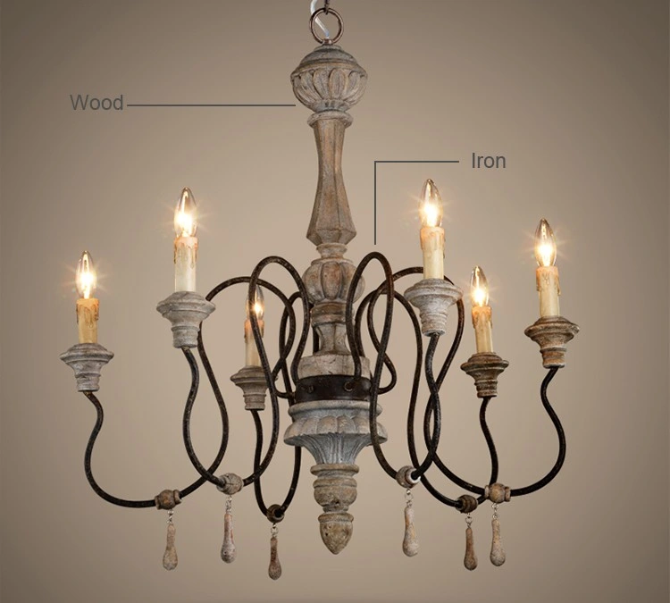 Mango Wood Chandelier  Classic Wooden and Iron Chandelier (WH-CI-31)