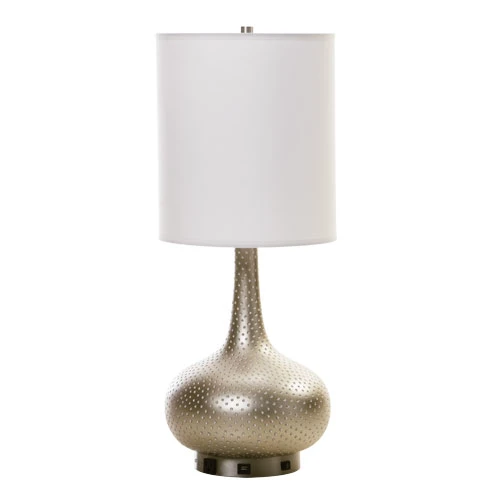 Dotted Resin Desk Lamp and White Linen Fabric Shade Table Lamp