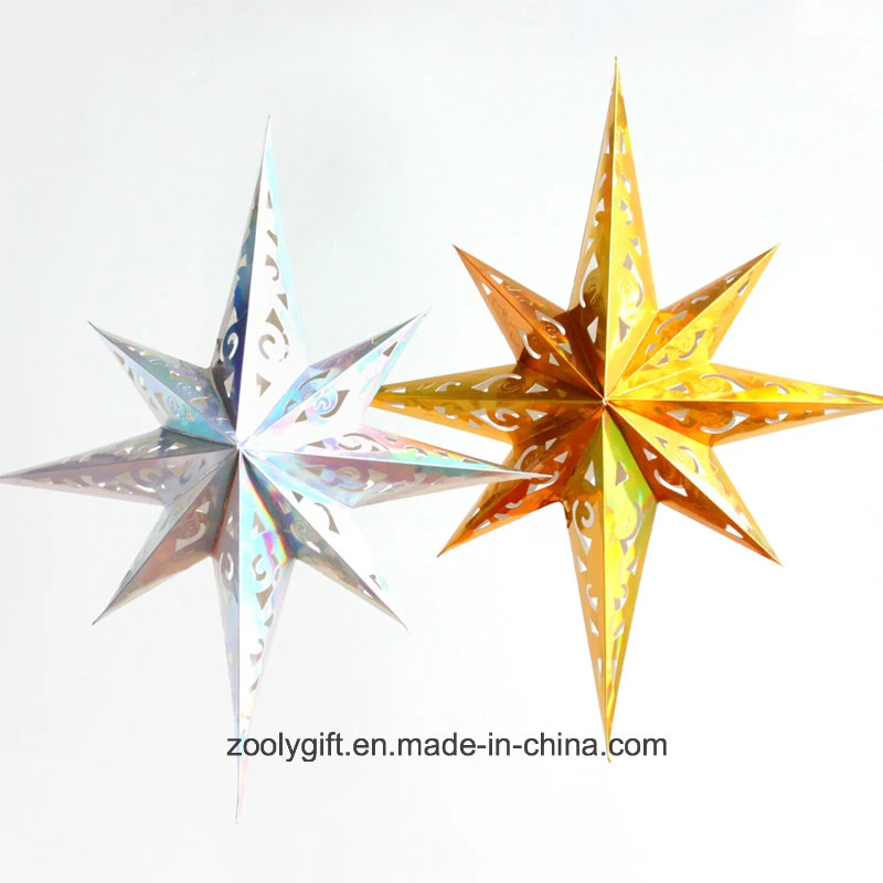 Laser Card Paper Set of Hanging Star Party Decoration / Hang Paper Christmas Holiday Octagonal Star Lanterns