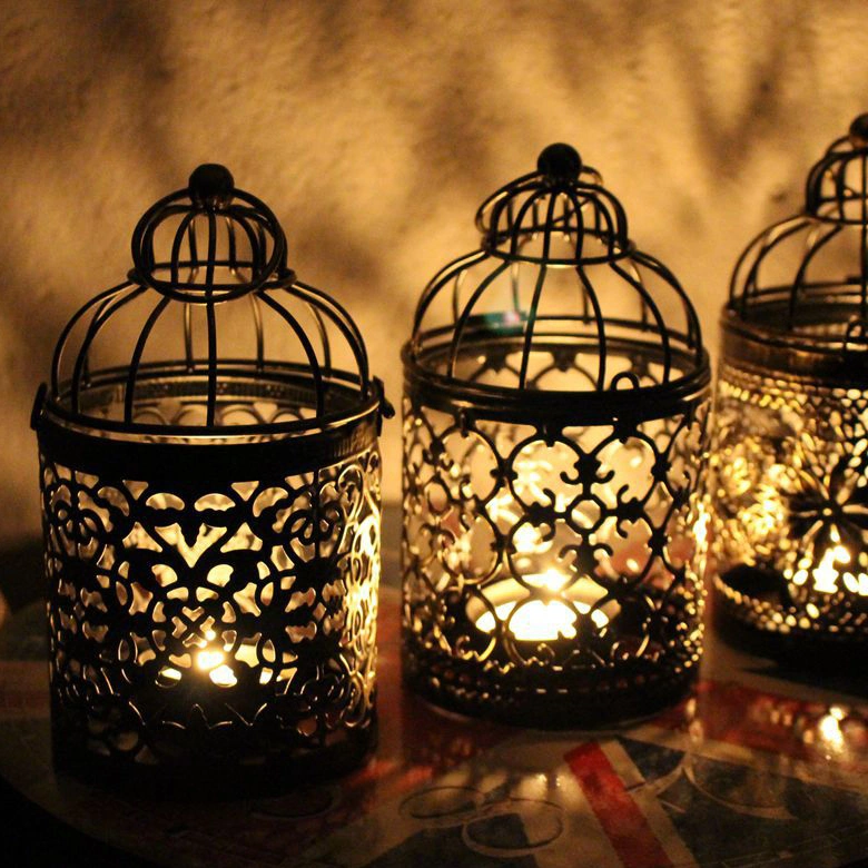 Decorative Birdcage Iron Candle Holder Bird Cage Metal Hollow out Candlestick Hanging Lantern