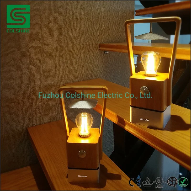 Portable Rechargeable Bamboo Table Lamp with Power Bank