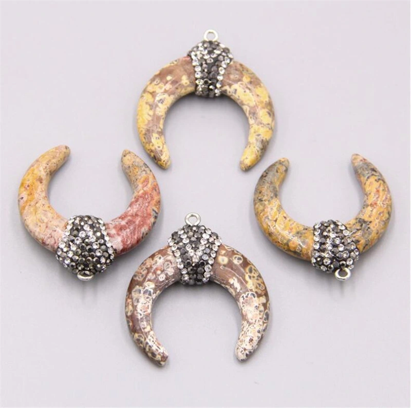 Fashion Jewelry Accessories Natural Agate Stone Crescent Pendant Resin Moon Pendant