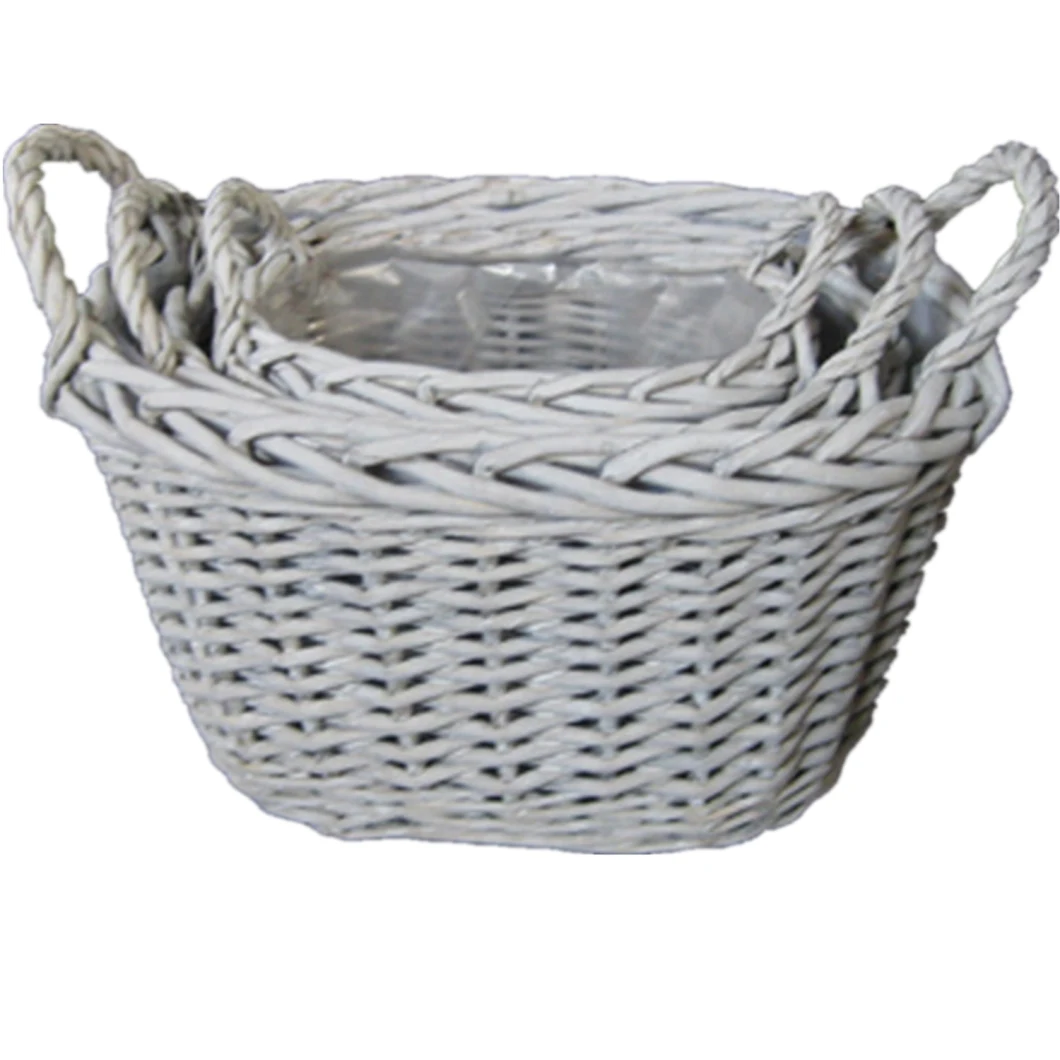 Weaved Rattan Wicker Hanging Flower Baskets for Garden