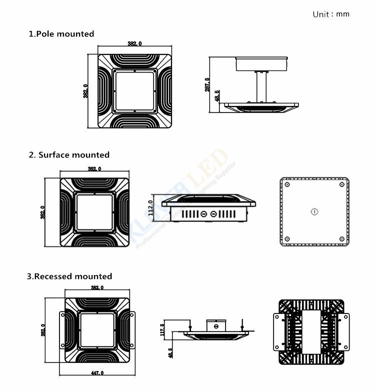 Recessed Ceiling Mounted Factory Price 100W 120W 150W LED Canopy Light Fixtures for Gas Petrol Station