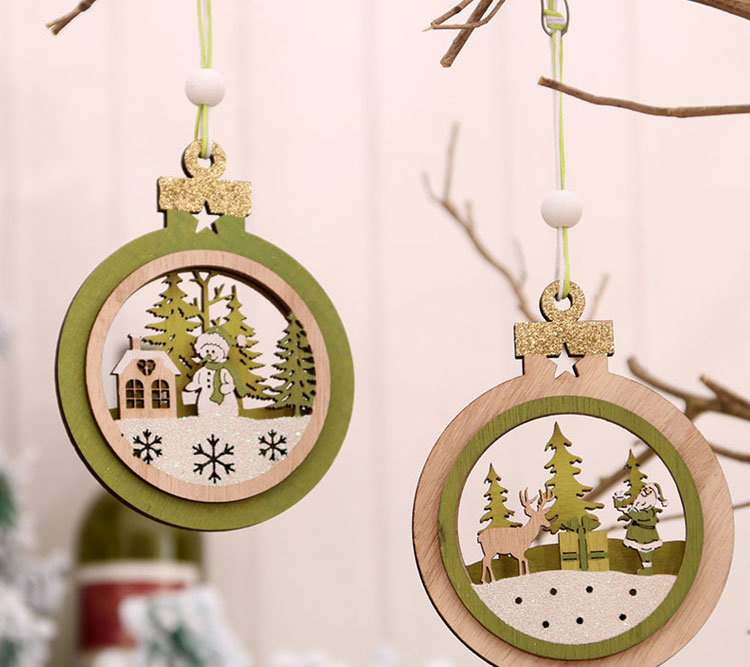 Christmas Laser Wooden Hollow 3D Pendants Christmas Tree High-End Pendants Christmas Decoration Supplies