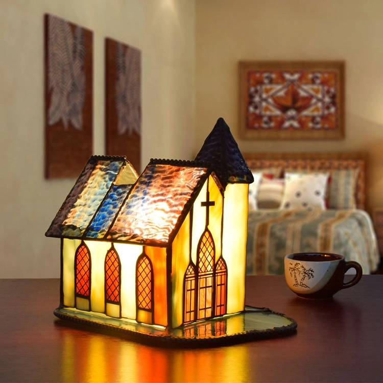 Tiffany Style Table Lamp Retro House   Lamp Glass Lamp Glass Desk Light Lamps