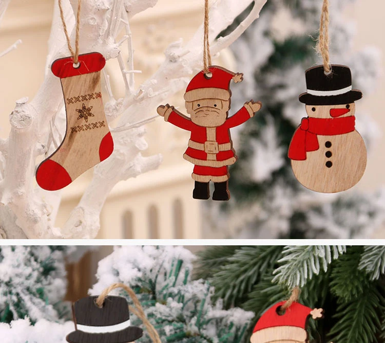 Christmas Painted Wooden Small Pendants Christmas Tree Twine Pendants Christmas Gifts