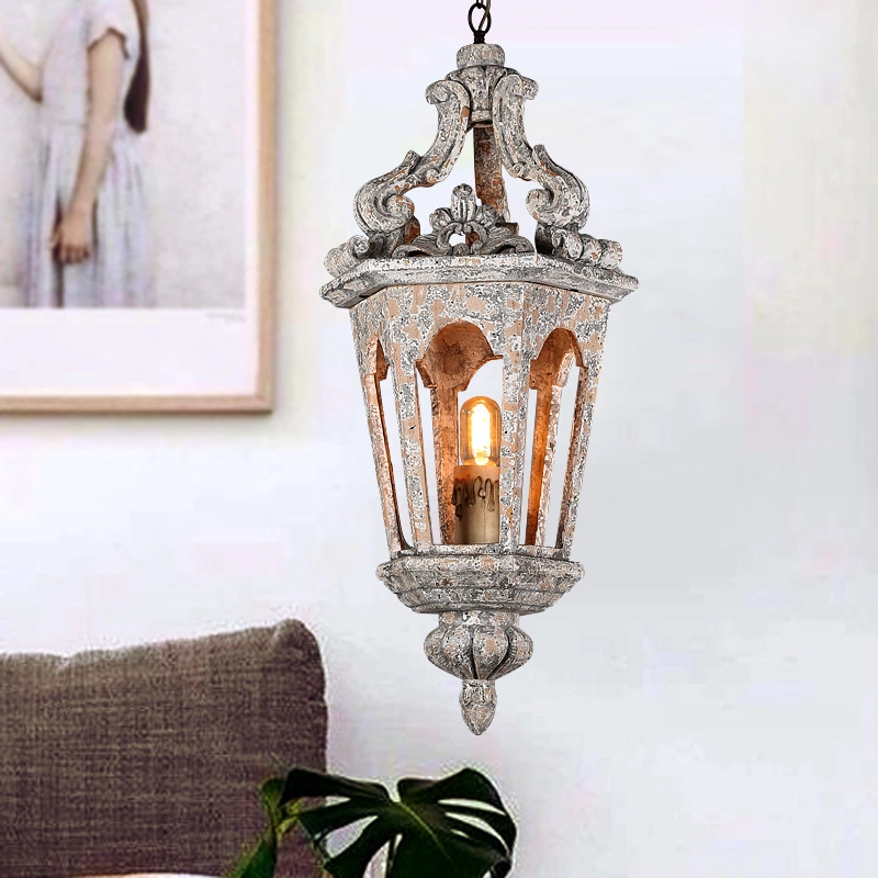 Small Wood Lantern Hanging Chandelier Light Fixtures  (WH-CI-63)