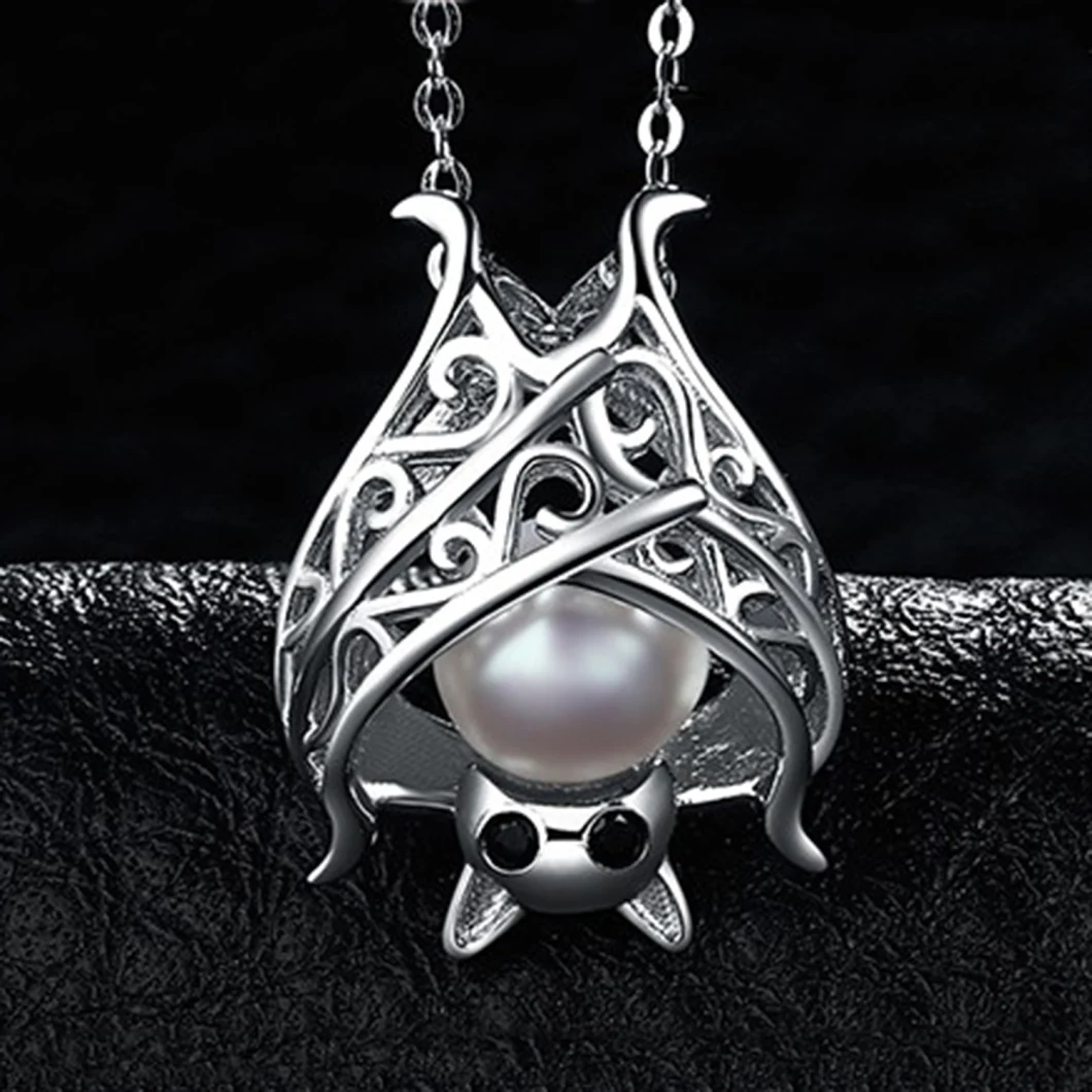 925 Sterling Silver Pendants Fresh Water Pearl Pendants Large Wings Hanging Upside-Down Bat Pendants