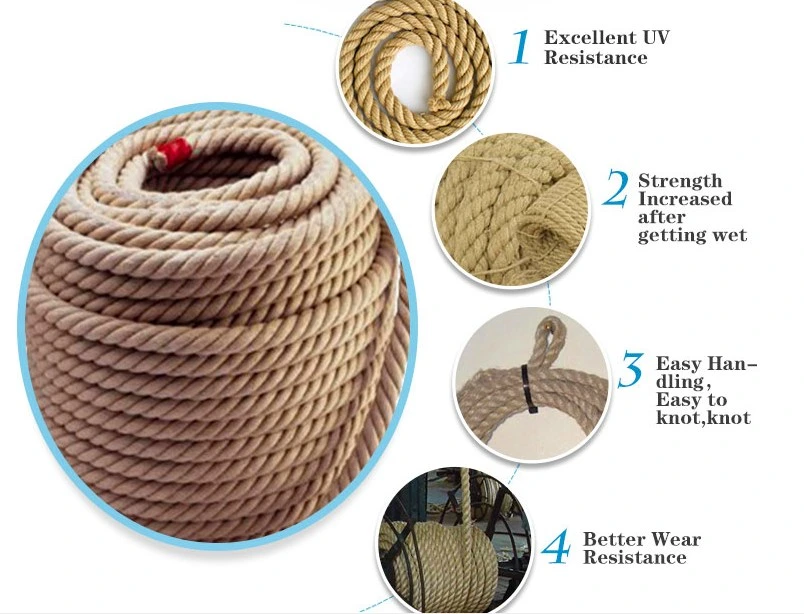 Hemp Rope 4 Twisted Jute Rope Hanging Natural Rope for Dock, Swing, Oil Industry