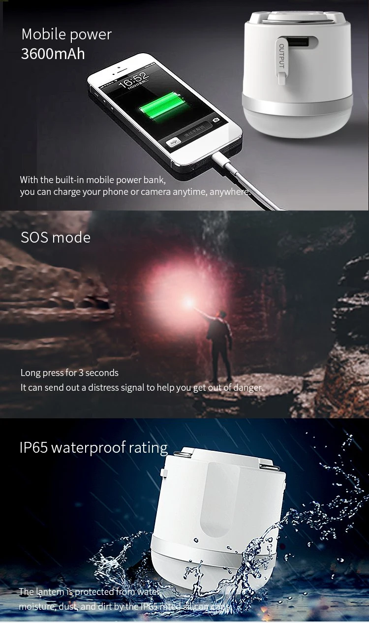 Multifunctional 5W Camping Lantern, Hanging Light for Tent, Outdoor Lighting with Type C USB Cable