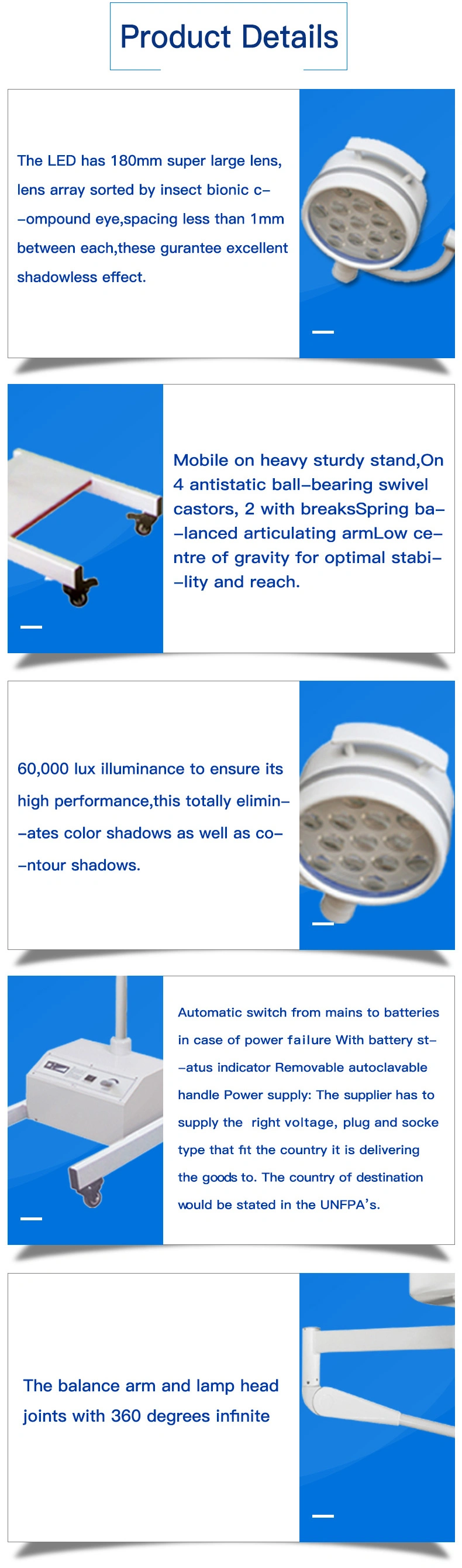 Portable LED Medical Lamp Surgical Lamp with Emergency Battery Floor for Clinic Ent Operation Room