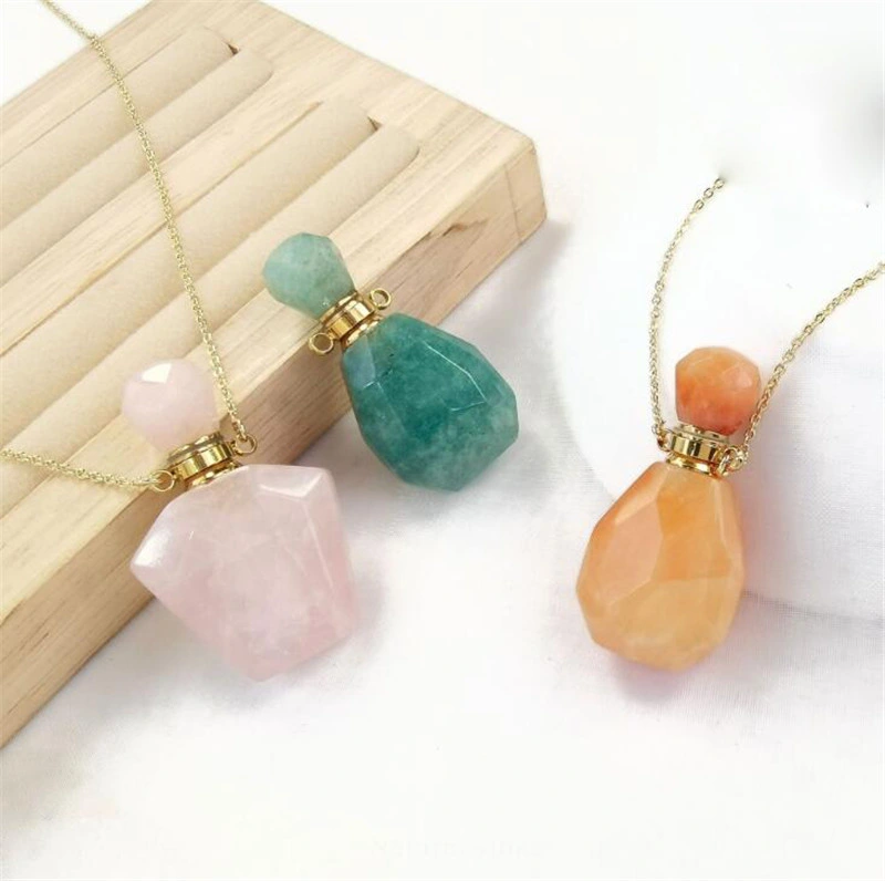 Natural Stone Crystal Pendant Necklace Amazon Amethyst Aromatherapy Bottle Sweater Chain Pendant Jewelry