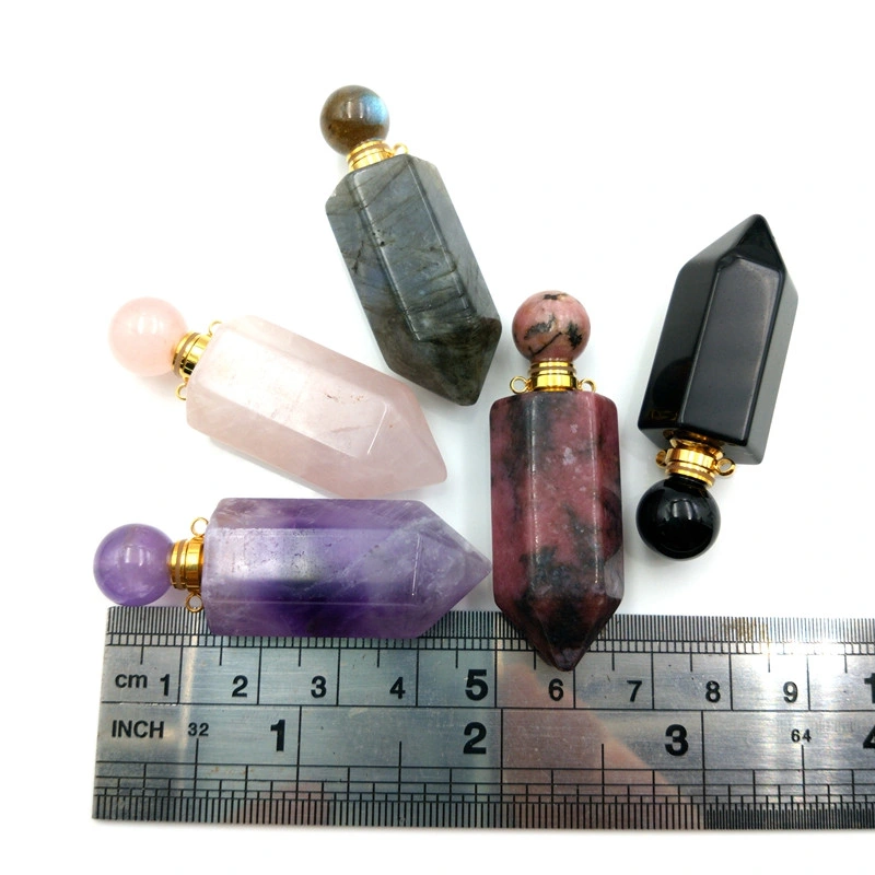 Natural Wholesale Gemstone Hexagon Prism Bottle Pendant Necklace 26