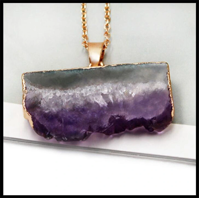 Natural Crystal Pendant Amethyst Pendant Natural Stone Electroplating Edging DIY Necklace Accessories