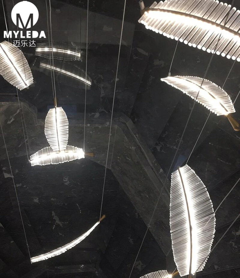 Decorative Project Hotel Lobby Villa Stair Large Glass Leaf Chandelier Light