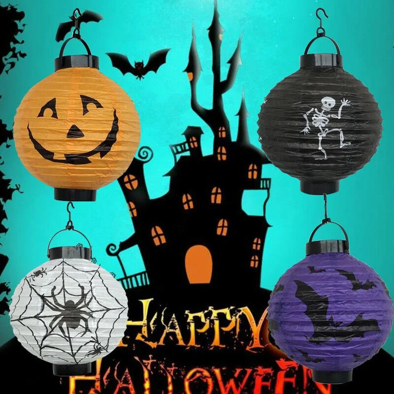 Halloween Paper Lanterns Halloween Hanging Lanterns Decorative Pumpkin Lantern Spider Bat Skeleton Lantern for Halloween Party Decor 8 Inches 10inch 12inch