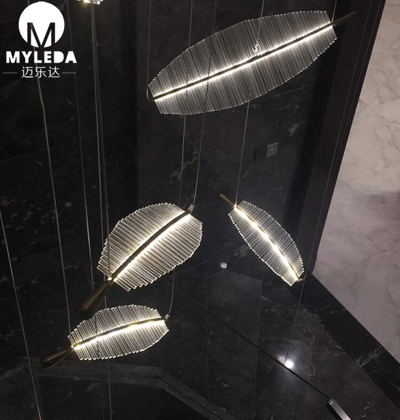 Decorative Project Hotel Lobby Villa Stair Large Glass Leaf Chandelier Light