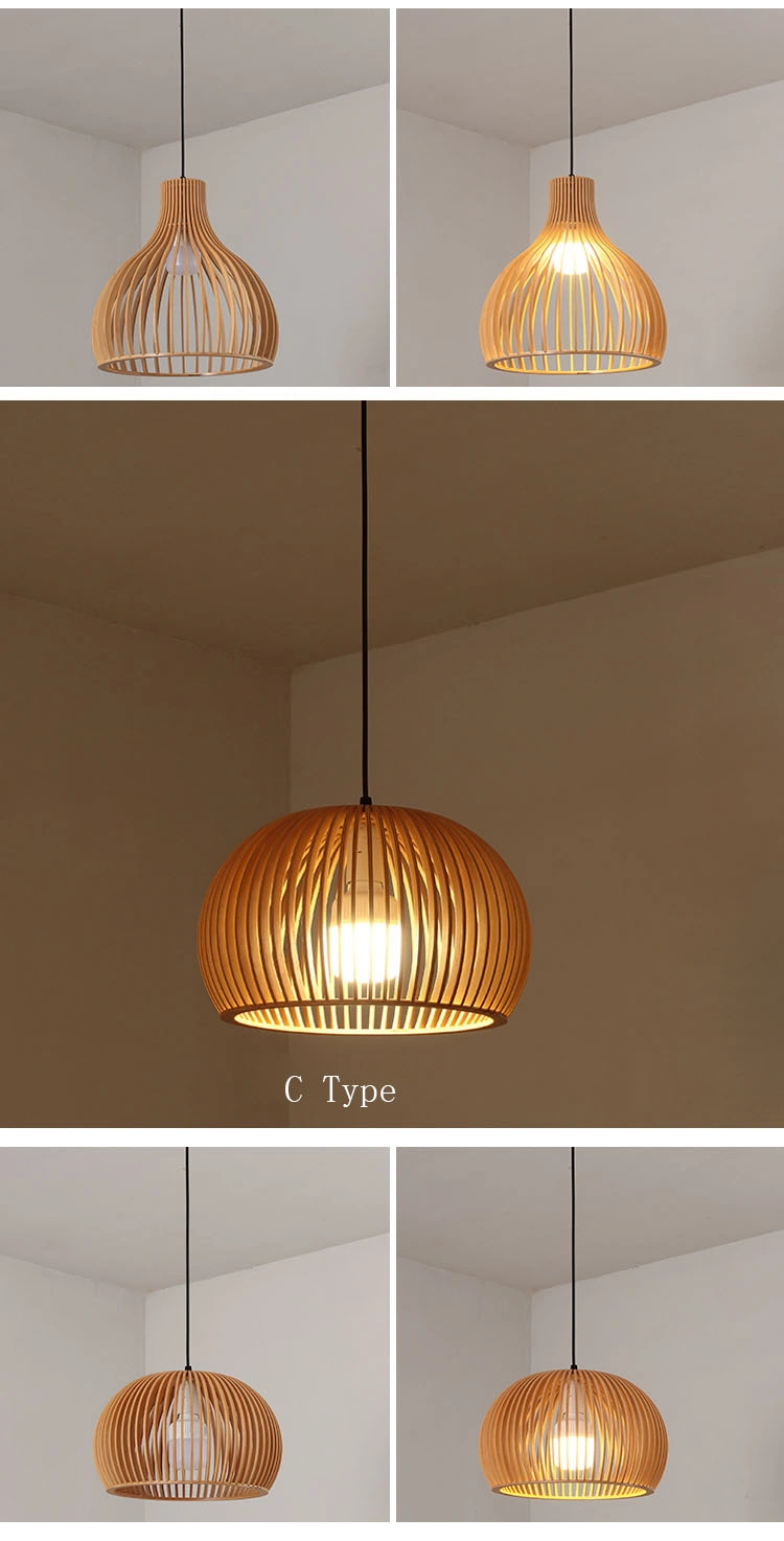 Bamboo Wood Cage Pendant Lamp Modern Home Decorative Lighting Black Braided Nordic Light for E27 Bulb