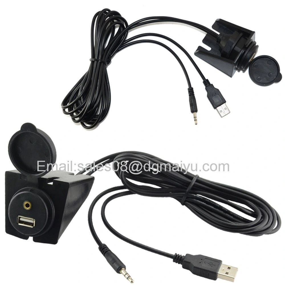 2m USB 2.0 & 3.5mm 1/8 Car Dashboard Flush Mount Audio Aux Extension Cable Lead