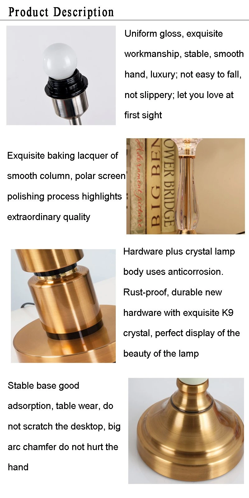 Black Shade LED Table Lamp, Crystal Table Light, Reading Lamp (OT6222)