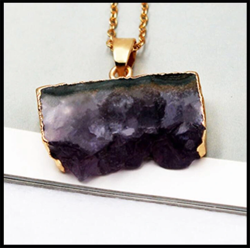 Natural Crystal Pendant Amethyst Pendant Natural Stone Electroplating Edging DIY Necklace Accessories