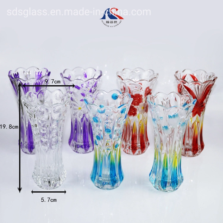 Modern Decorated Engraved Cheap Floor Tall Crystal Glass Flower Vases