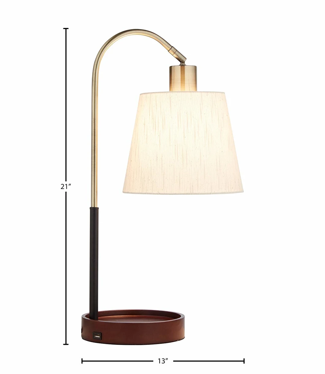 Jlt-9407 Wooden Base Bedside Table Lamp with USB Charging Port Rechargeable Lamp