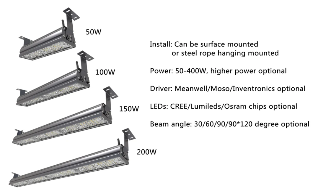 Hanging Mounted LED Industrial Lights 100W 150W 200W 300W 400W Linear LED High Bay Light