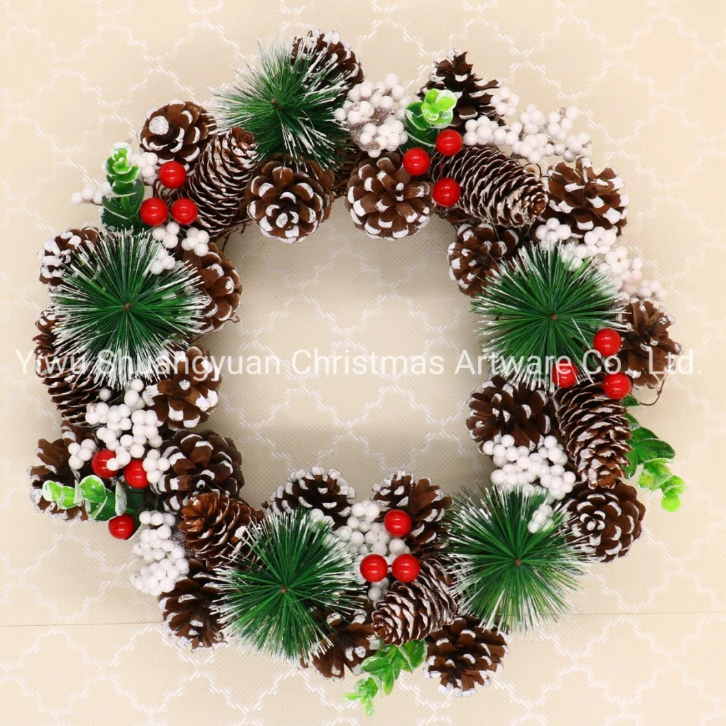 Christmas Wreath with Pinecone Christmas Decoration Door Hanging Rattan Ornament Garland Xmas Decorations Home Decor